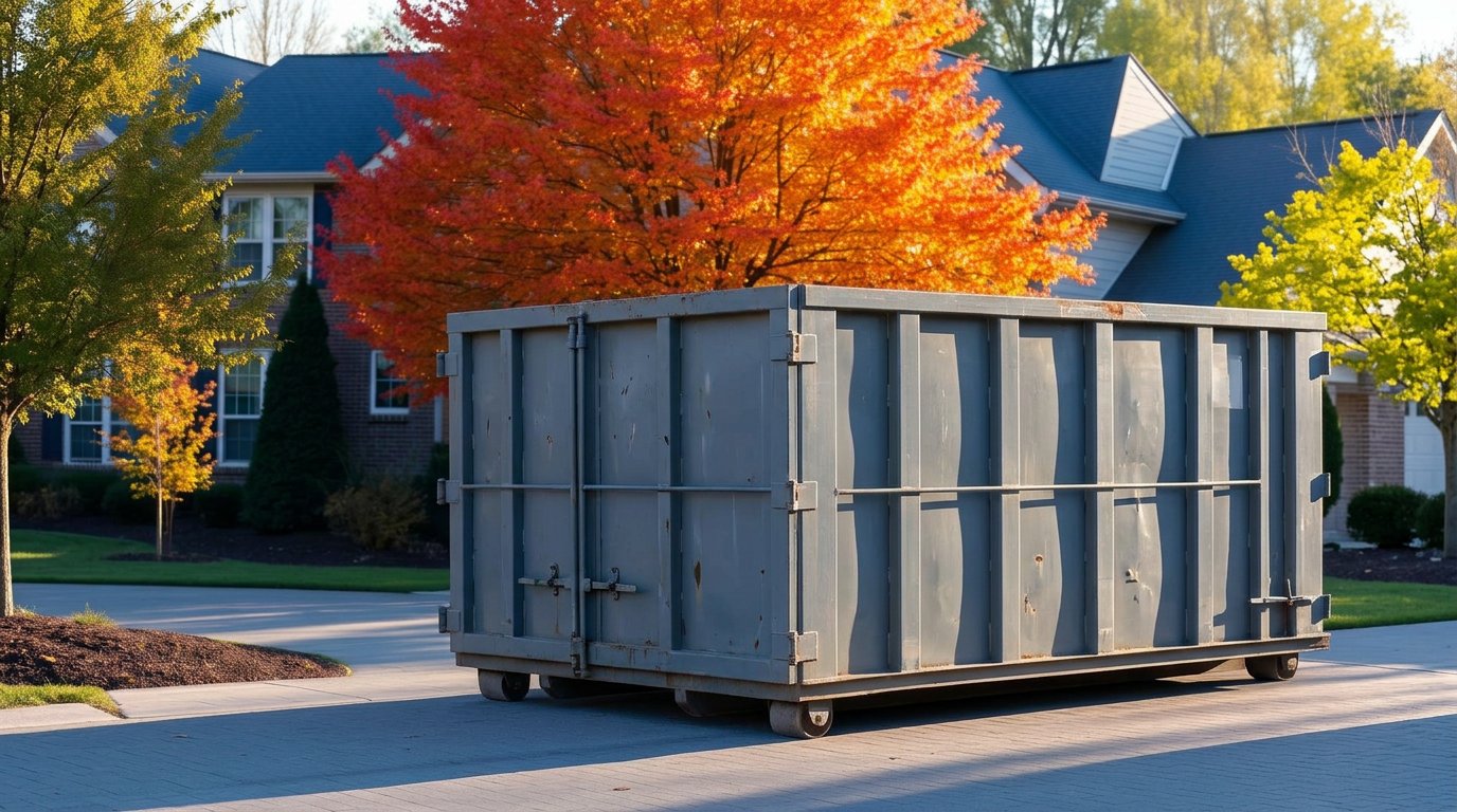 Roll-off dumpster rental in a Columbus Ohio driveway